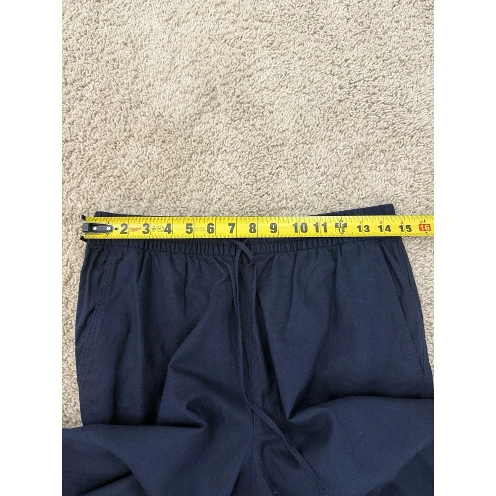 H&M NEW Linen Blend Navy Blue PANTS Small Tapered Casual Pull On Minimalist NWT